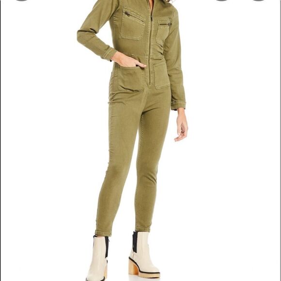 Lennox Zipper Front Stretch Point Collar Long Sleeve Overall Denim Jumps… - Picture 1 of 2